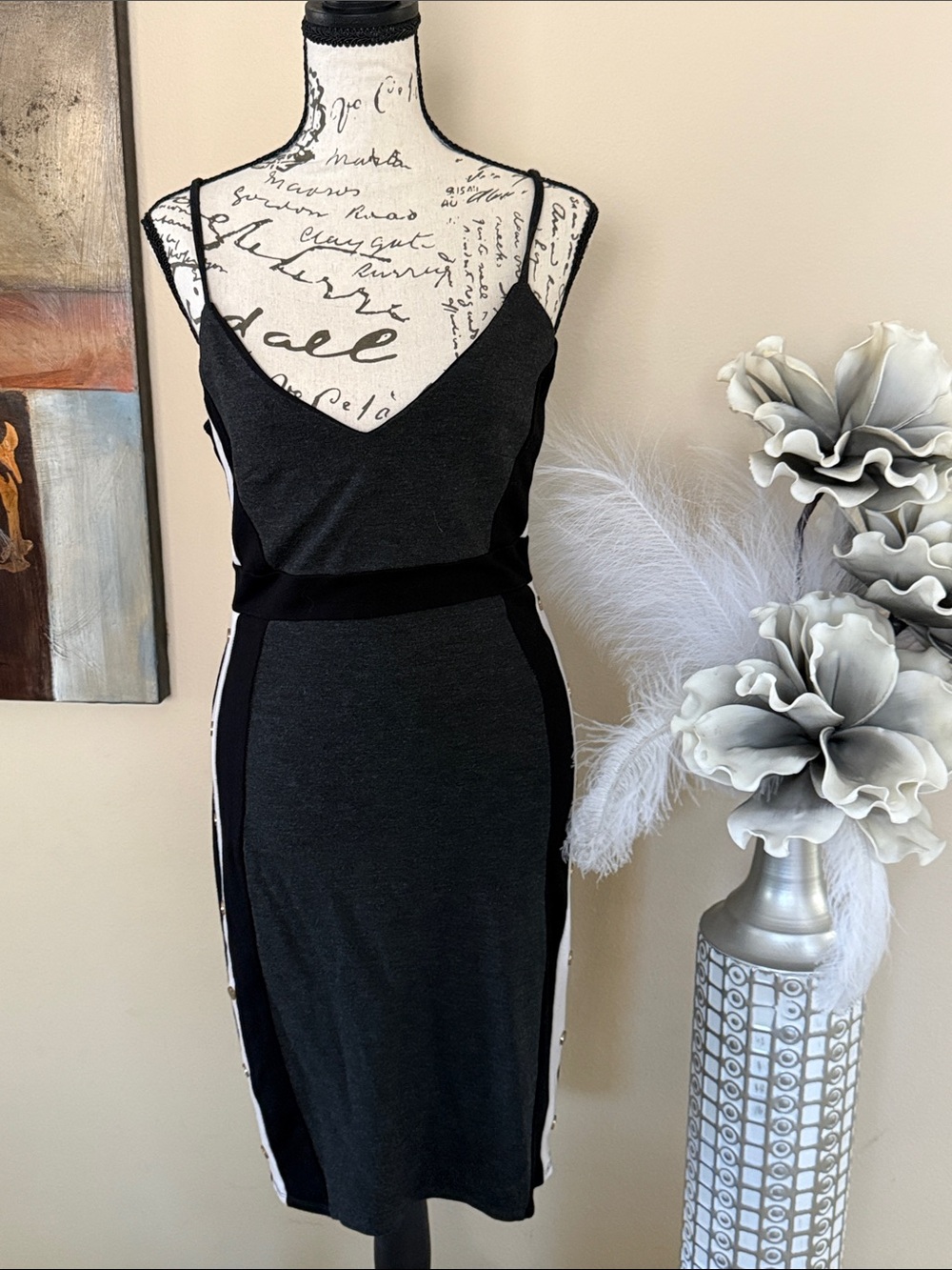 Mind Code Black & Charcoal Two-Tone Midi Bodycon Dress